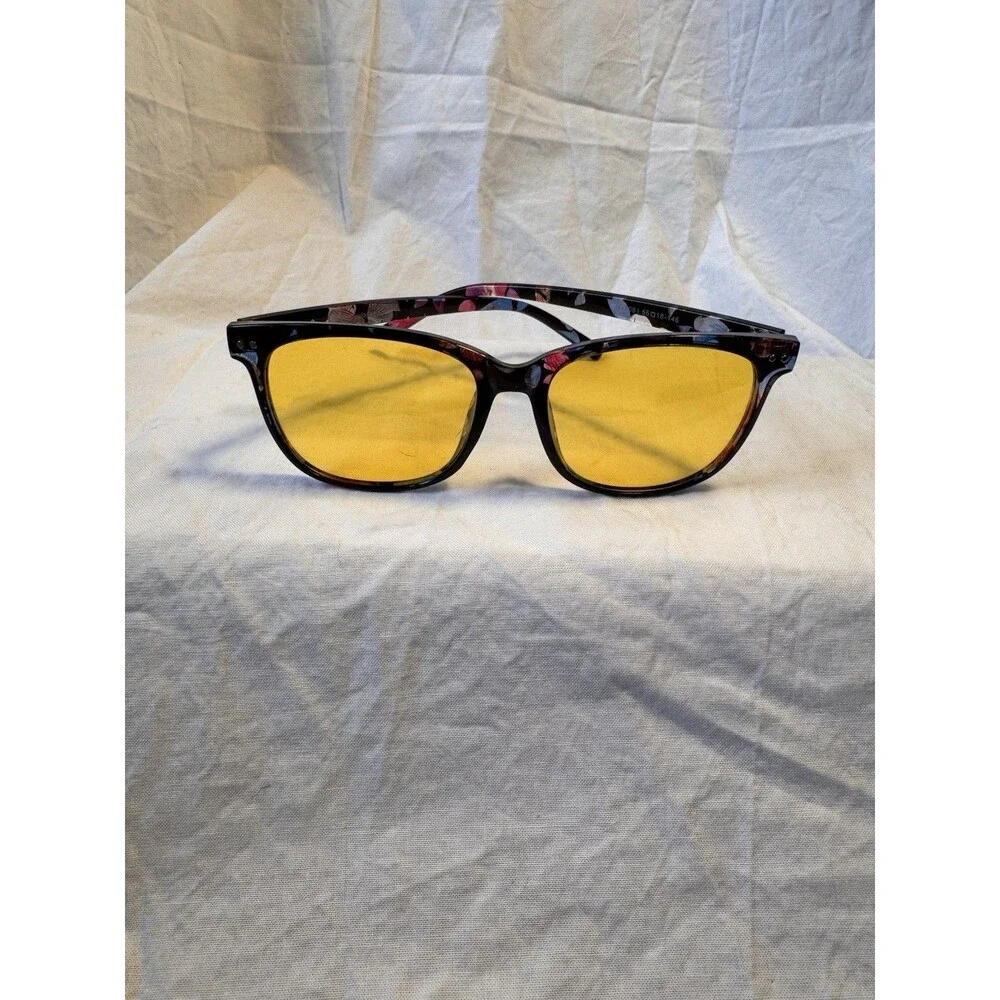 Night Vision Glasses Anti-Glare, Polarized, Unisex, Yellow Tinted Black/Flower